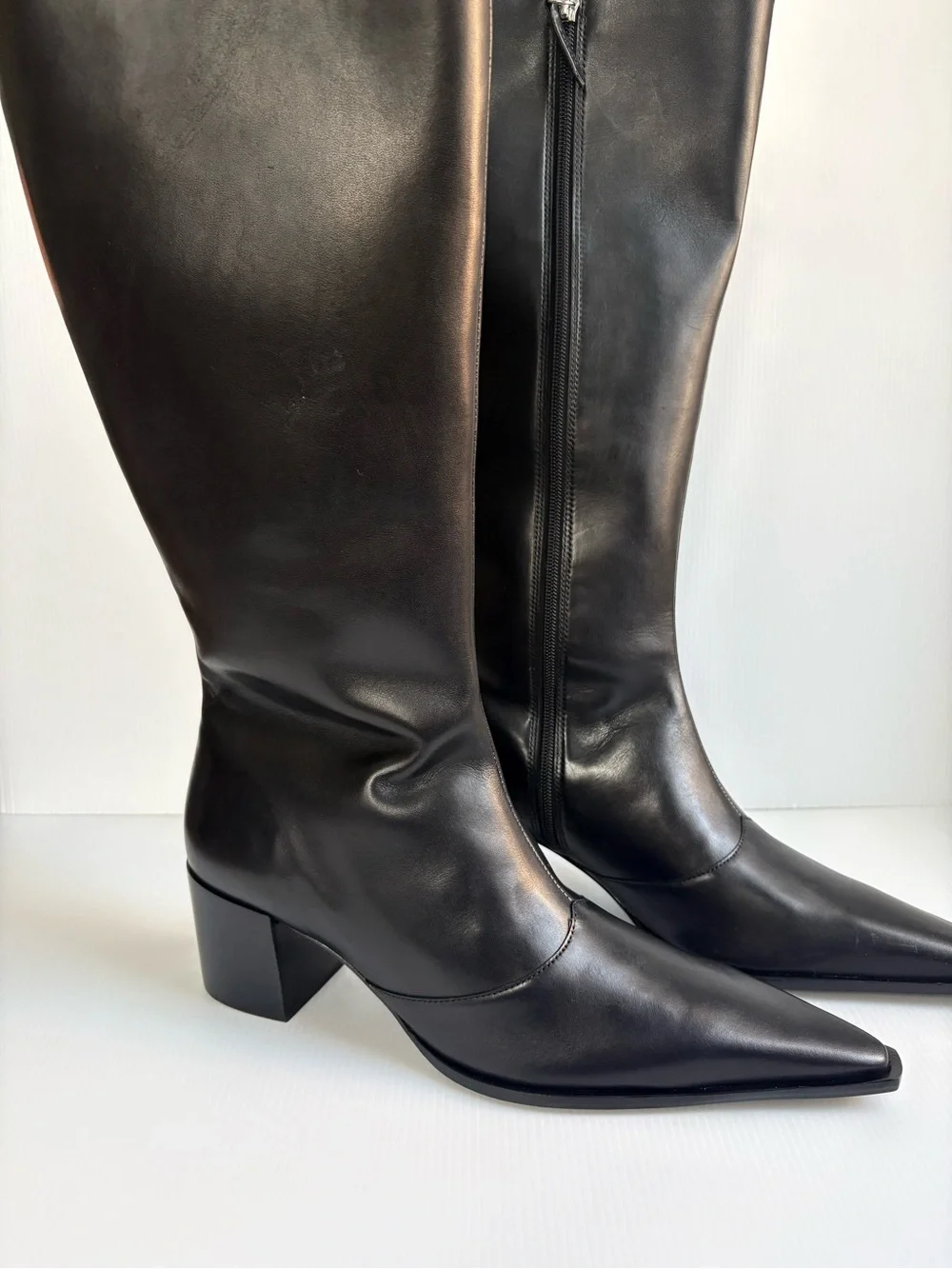 Schultz Raffaela 55MM Leather Knee-High Boots Size 10 B Black NWOB